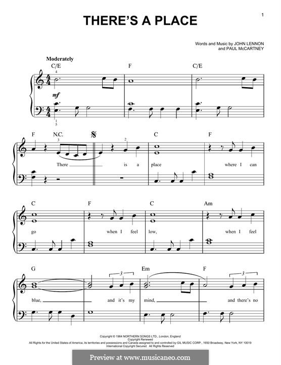 There's a Place (The Beatles): For easy piano by John Lennon, Paul McCartney