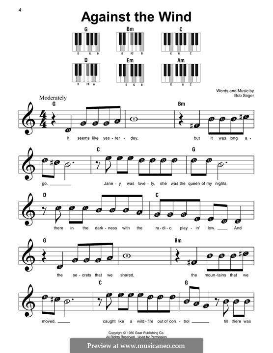 Against the Wind (Bob Seger and The Silver Bullet Band): For easy piano by Bob Seger