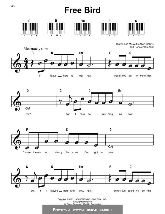 Free Bird (Lynyrd Skynyrd): For piano by Allen Collins, Ronnie Van Zant