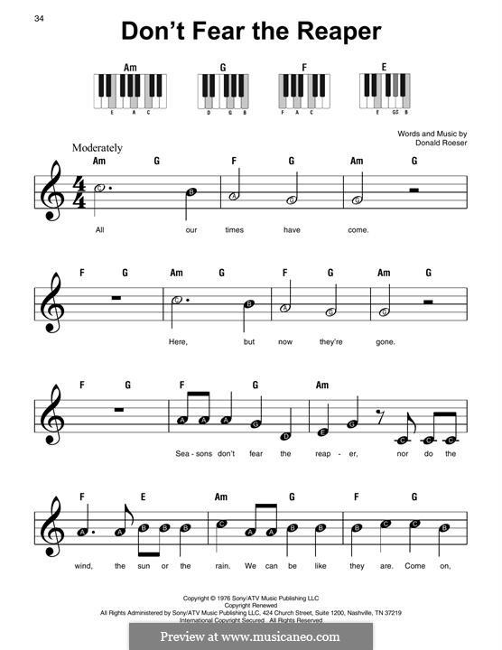 Don't Fear The Reaper (Blue Oyster Cult): For easy piano by Donald Roeser