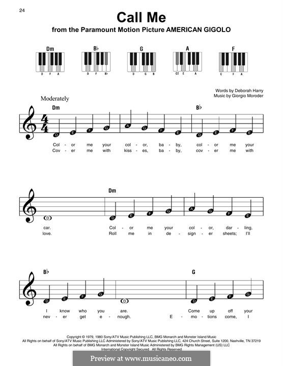 Call Me (Blondie): For piano by Deborah Harry, Giorgio Moroder
