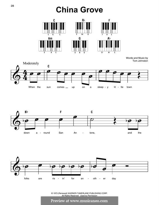 China Grove (The Doobie Brothers): For piano by Tom Johnston