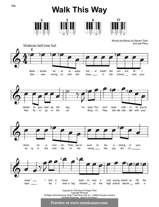 Walk This Way (Aerosmith and Run D.M.C.): For easy piano by Joe Perry, Steven Tyler
