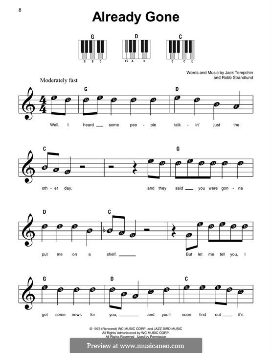 Already Gone (Eagles): For easy piano by Jack Tempchin, Robb Strandlund