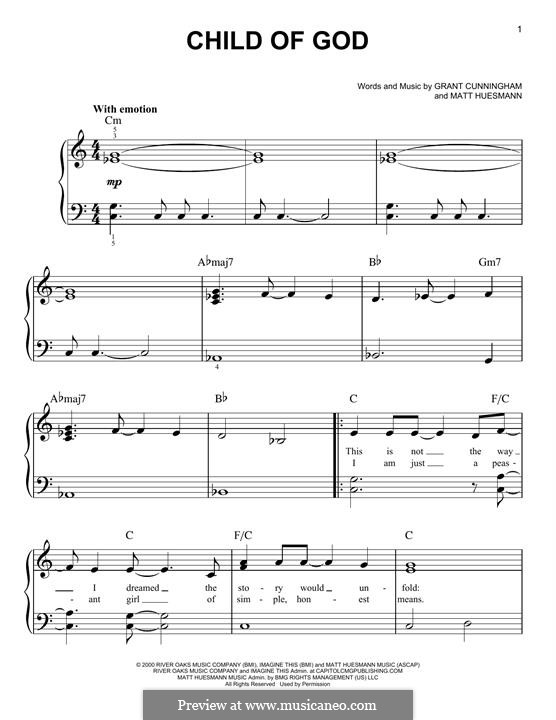 Child of God (Amy Grant): For easy piano by Grant Cunningham, Matt Huesmann