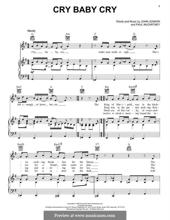 Cry Baby Cry (The Beatles): For voice and piano (or guitar) by John Lennon, Paul McCartney