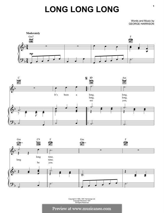 Long Long Long (The Beatles): For voice and piano (or guitar) by George Harrison