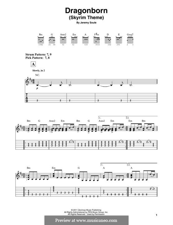 Dragonborn (Skyrim Theme): For guitar by Jeremy Soule