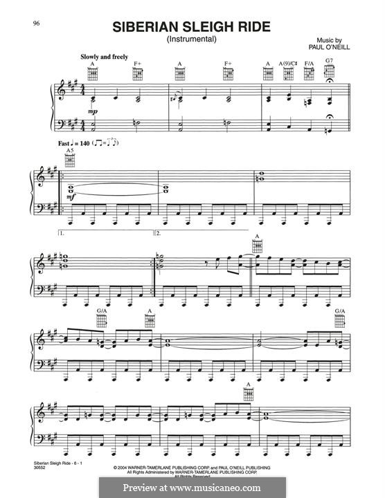 Siberian Sleigh Ride (Trans-Siberian Orchestra): For easy piano by Paul O'Neill