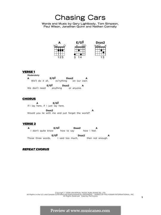 Chasing Cars (Snow Patrol): For guitar by Gary Lightbody, Jonathan Quinn, Nathan Connolly, Paul Wilson, Tom Simpson