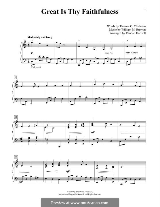 Great Is Thy Faithfulness: For piano by William Marion Runyan