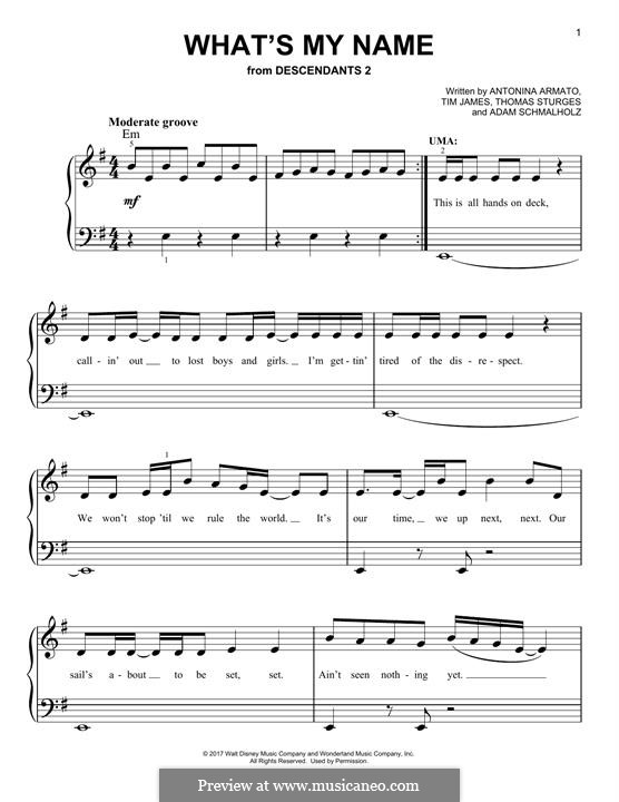 What's My Name (from Disney's Descendants 2): For piano by Adam Schmalholz, Antonina Armato, Thomas Armato Sturges, Timothy James
