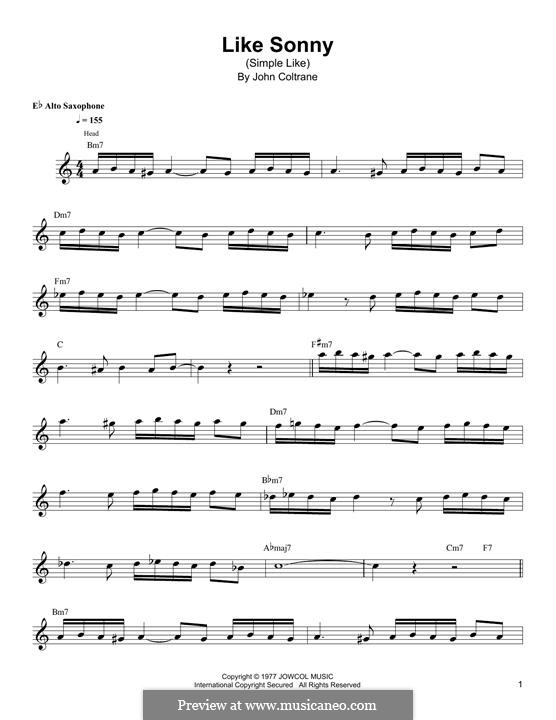Like Sonny (Simple Like): For alto saxophone by John Coltrane