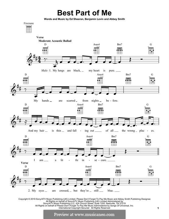 Best Part of Me (feat. YEBBA): For ukulele by Ed Sheeran, Benjamin Levin, Ryan B Tedder