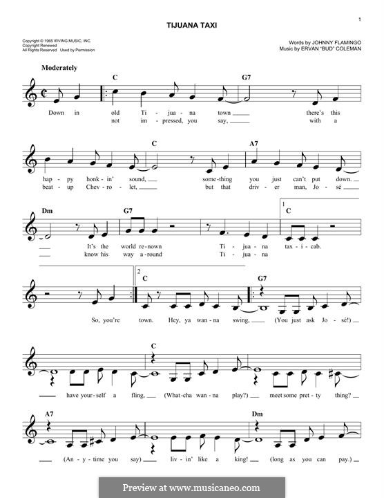 Tijuana Taxi (Herb Alpert & The Tijuana Brass Band): For keyboard by Ervan Coleman, Johnny Flamingo