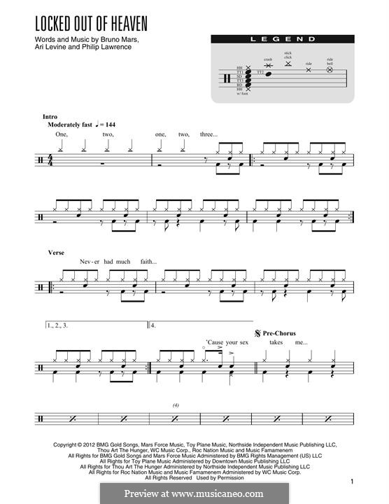 Locked Out of Heaven: Drum set by Ari Levine, Bruno Mars, Philip Lawrence