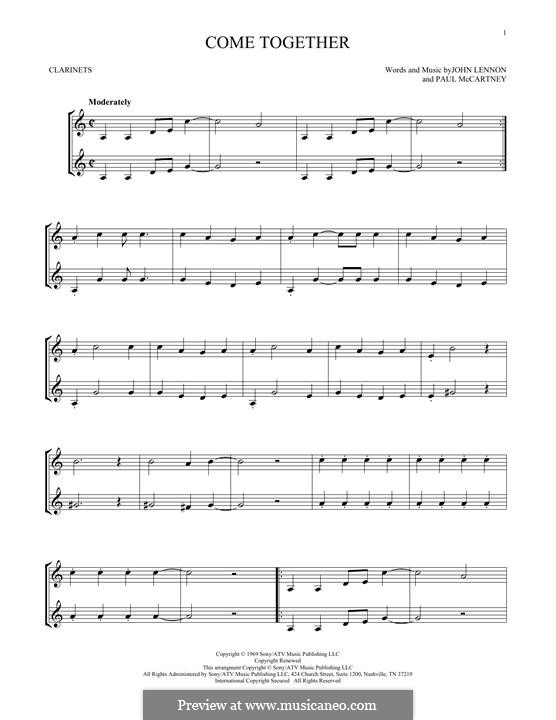 Come Together (The Beatles) instrumental version: For two clarinets by John Lennon, Paul McCartney