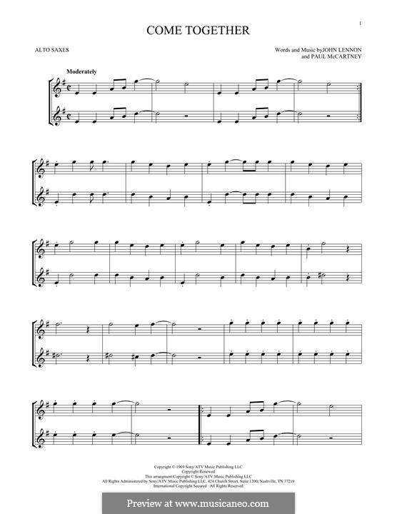 Come Together (The Beatles) instrumental version: For two alto saxophones by John Lennon, Paul McCartney