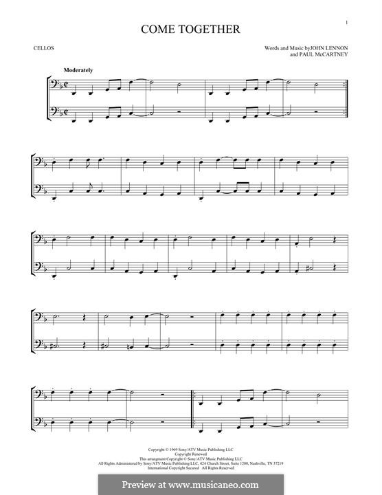 Come Together (The Beatles) instrumental version: For two cellos by John Lennon, Paul McCartney