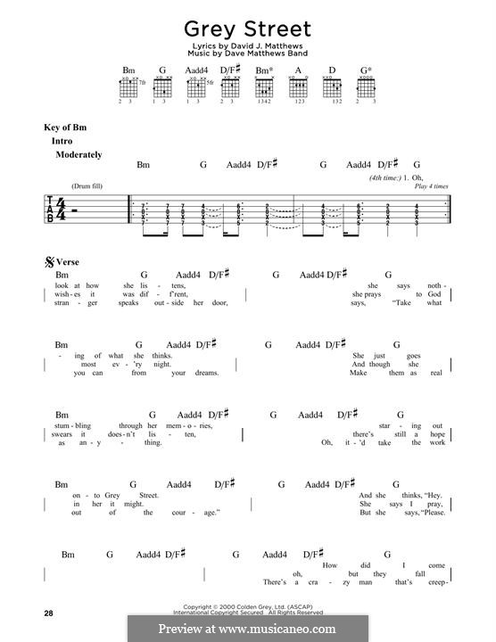 Grey Street (Dave Matthews Band): For guitar by David J. Matthews