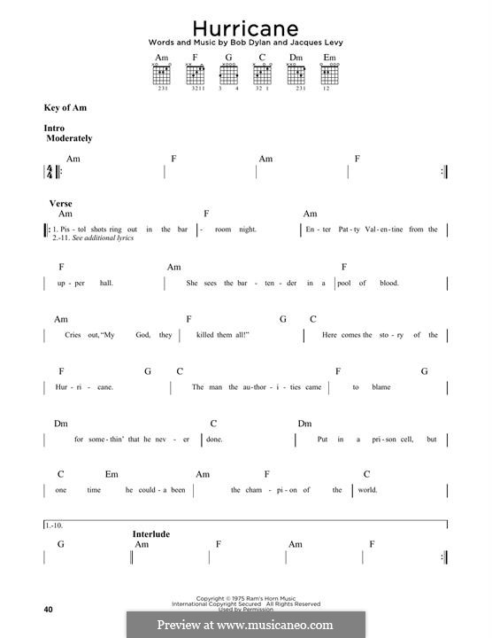 Hurricane: For guitar by Bob Dylan