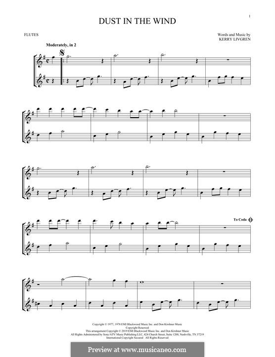 Dust in the Wind (Kansas): For two flutes by Kerry Livgren