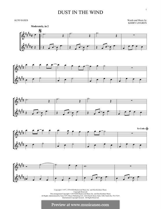 Dust in the Wind (Kansas): For two alto saxophones by Kerry Livgren