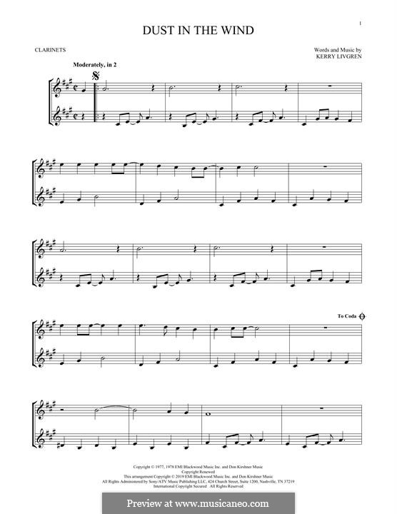 Dust in the Wind (Kansas): For two clarinets by Kerry Livgren