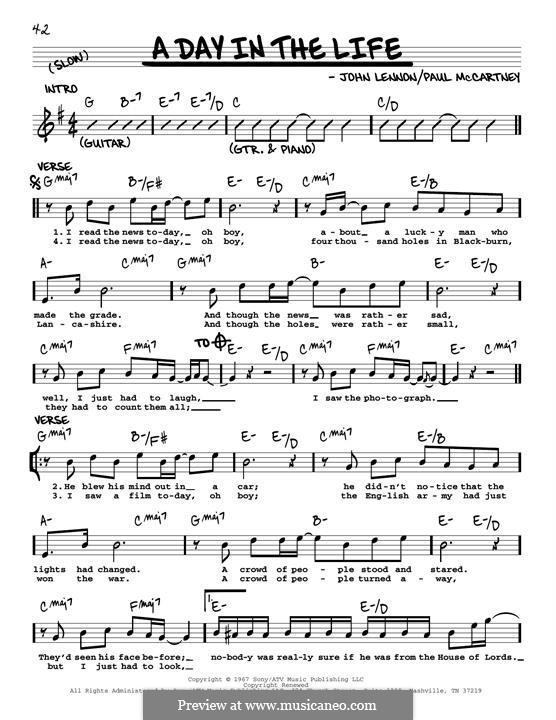A Day in the Life (The Beatles): Melody line by John Lennon, Paul McCartney