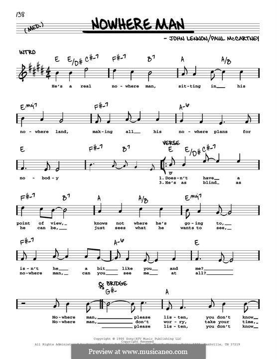 Nowhere Man (The Beatles): Melody line (jazz version) by John Lennon, Paul McCartney