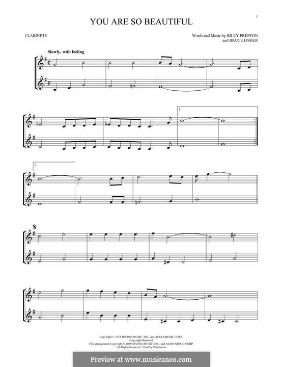 You Are So Beautiful (Joe Cocker): For two clarinets by Billy Preston, Bruce Fisher