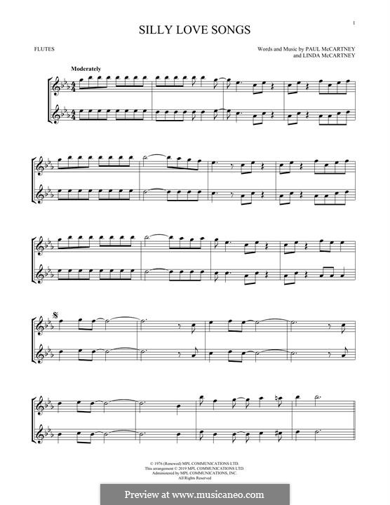 Silly Love Songs (Wings): For two flutes by Linda McCartney, Paul McCartney