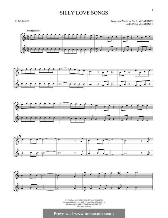 Silly Love Songs (Wings): For two alto saxophones by Linda McCartney, Paul McCartney