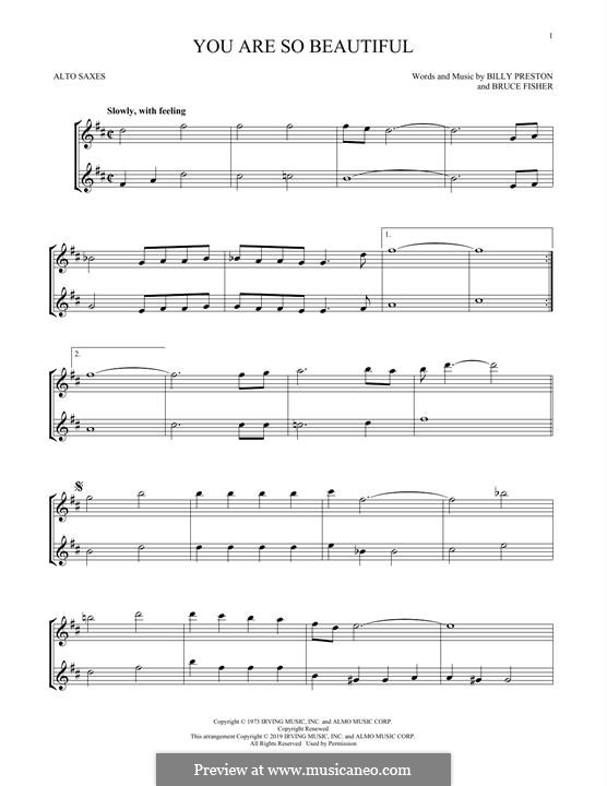 You Are So Beautiful (Joe Cocker): For two alto saxophones by Billy Preston, Bruce Fisher