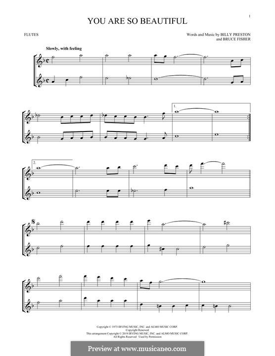 You Are So Beautiful (Joe Cocker): For two flutes by Billy Preston, Bruce Fisher