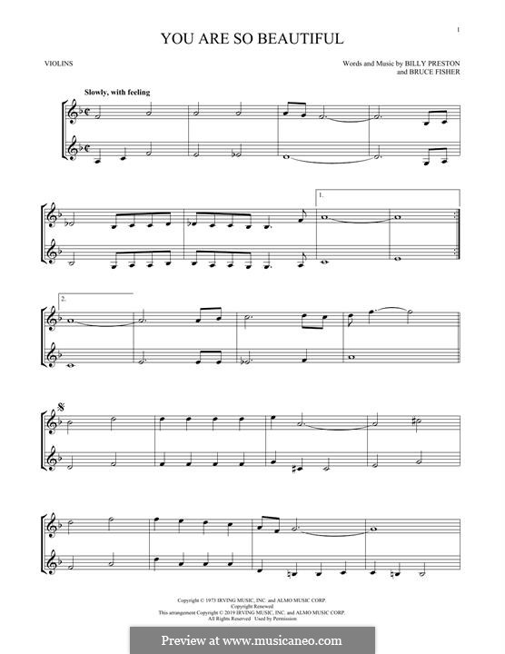 You Are So Beautiful (Joe Cocker): For two violins by Billy Preston, Bruce Fisher
