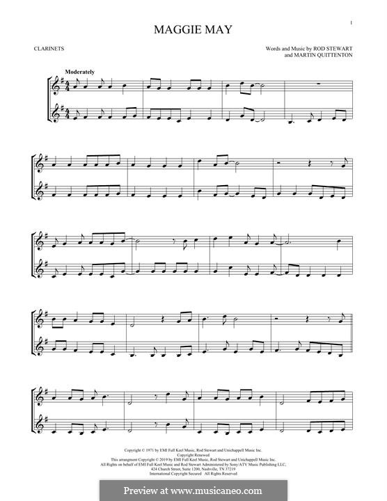 Maggie May: For two clarinets by Martin Quittenton, Rod Stewart
