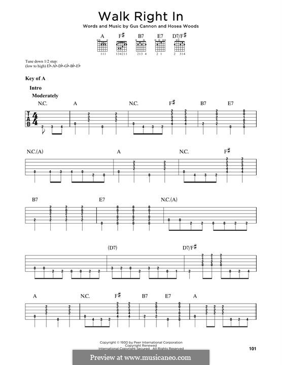 Walk Right in (The Rooftop Singers): For guitar by Gus Cannon, Harry Woods