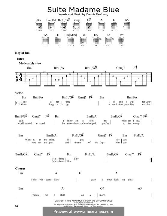 Suite Madame Blue (Styx): For guitar by Dennis DeYoung