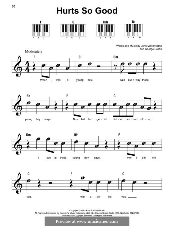 Hurts So Good (John Cougar Mellencamp): For easy piano by George M. Green