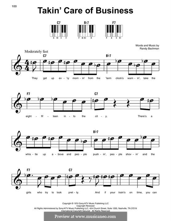 Takin' Care of Business (Bachman-Turner Overdrive): For easy piano by Randy Bachman