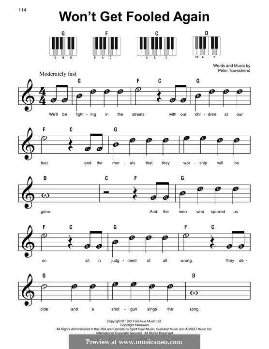 Won't Get Fooled Again (The Who): For piano by Peter Townshend