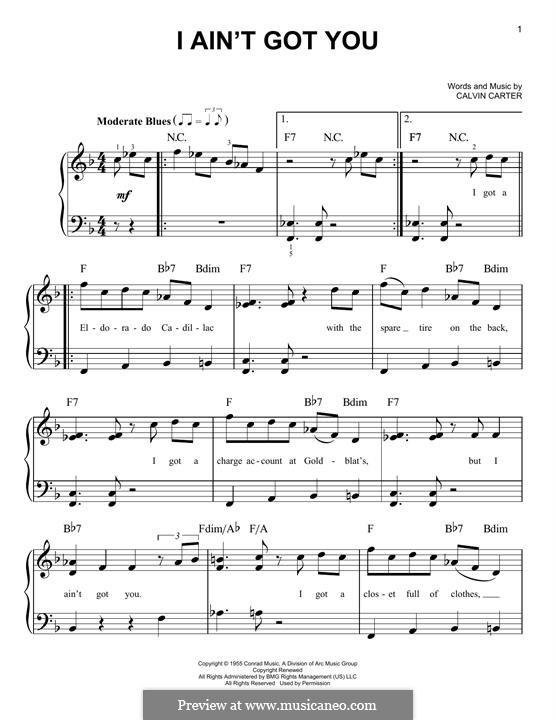 I ain't Got You: For easy piano by Calvin Carter