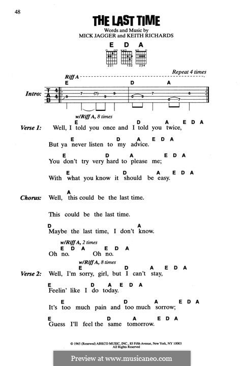The Last Time (The Rolling Stones): For guitar by Keith Richards, Mick Jagger