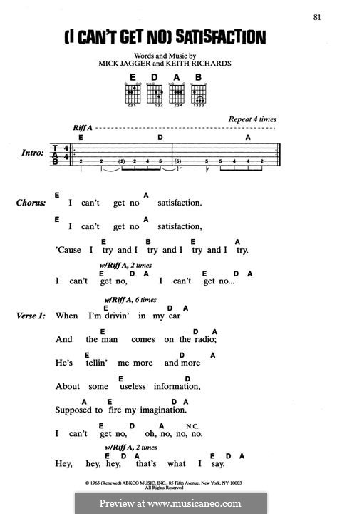 (I Can't Get No) Satisfaction (The Rolling Stones): Lyrics and guitar chords by Keith Richards, Mick Jagger