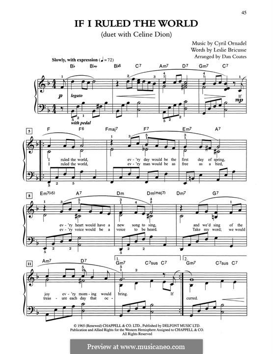 If I Ruled the World: For easy piano by Cyril Ornadel
