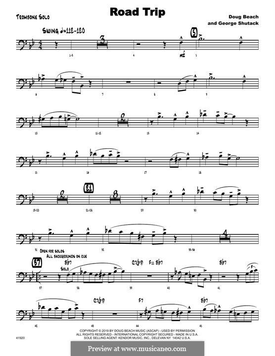 Road Trip: Solo Sheet - Trombone part by Doug Beach, George Shutack