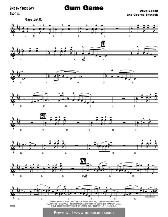 Gum Game: 2nd Bb Tenor Saxophone part by Doug Beach, George Shutack