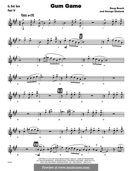 Gum Game: Eb Baritone Saxophone part by Doug Beach, George Shutack