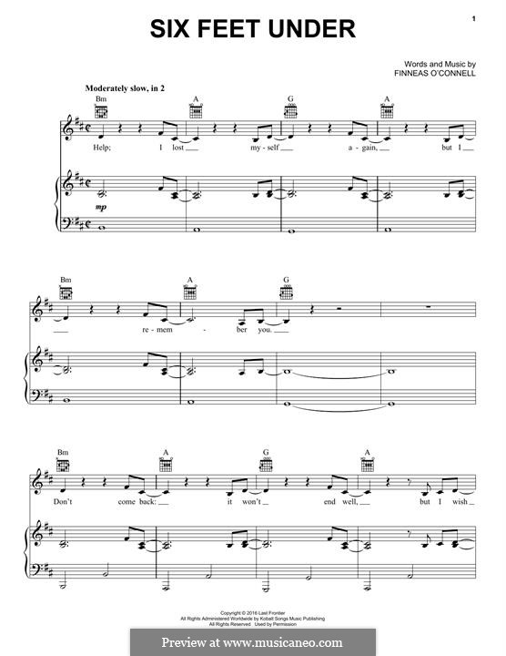 Six Feet Under (Billie Eilish): For voice and piano (or guitar) by Finneas O'Connell